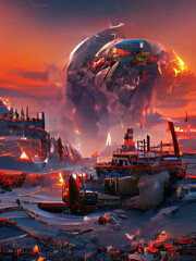 Wall Mural - Beautiful picture of the end of the world, the city is on fire