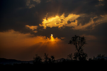 Sticker - Mesmerizing view of the sunset sky over the field in Jharkhand, Jamshedpur, India