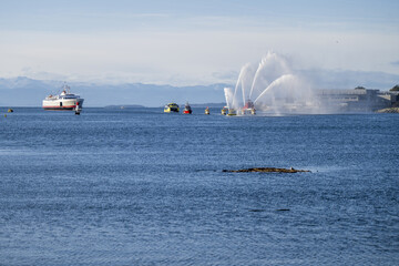 Poster - Beautiful view of Coho Ferry Victoria Harbour Welcome with skyline