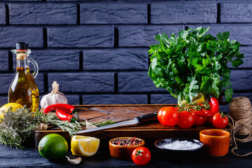 Canvas Print - rustic wooden board on a restaurant kitchen