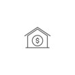 Household income estate home tax line icon. Money house finance payment