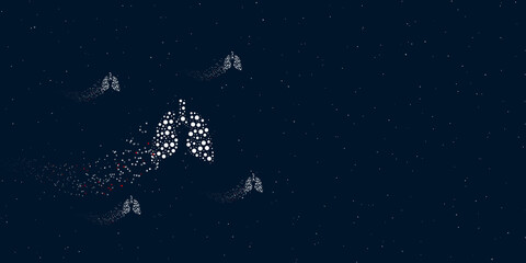 Wall Mural - A lungs symbol filled with dots flies through the stars leaving a trail behind. Four small symbols around. Empty space for text on the right. Vector illustration on dark blue background with stars