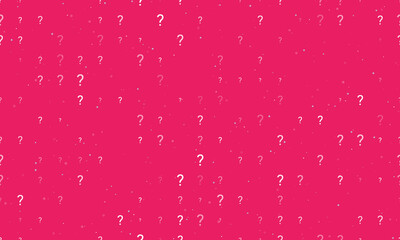  Seamless background pattern of evenly spaced white question symbols of different sizes and opacity. Vector illustration on pink background with stars