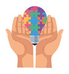 Poster - hands lifting puzzle bulb