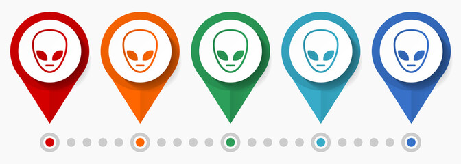 Poster - Alien, ufo concept vector icon set, flat design extraterrestrial pointers, infographic template easy to edit