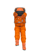 Astronaut Explorer Is Floating Back Very Slow On White Background