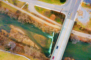 Wall Mural - Looking down at bridge and river