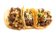Three Steak Street Tacos Isolated on a White Background
