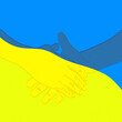 Ilustracja dwie splecione dłonie na żółto niebieskim tle