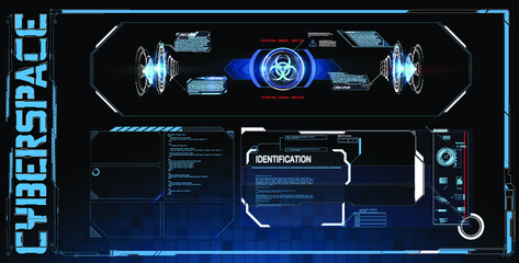 Poster - Set frames for streaming, virtual online communication on the Internet. Futuristic square HUD frames. Abstract style on blue background. Blank display, for show product in futuristic cyberpunk style.