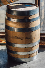 15 gallon American oak whiskey bourbon barrel standing upright 