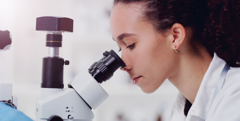 Wall Mural - stay curious about the world. shot of a young scientist using a microscope in a lab.