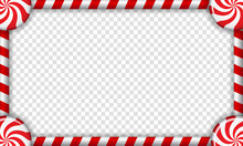 Rectangle Candy Cane Frame With Red And White Striped Lollipop Pattern. Vector Illustration