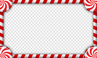 Rectangle candy cane frame with red and white striped lollipop pattern. Vector illustration