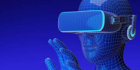 The metaverse concept of future world meta-technology engineers. 3d rendering illustration design character wireframe for networking, innovation, online communication.