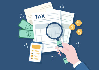 Tax Form of State Government Taxation with Forms, Calendar, Audit, Calculator or Analysis to Accounting and Payment in Flat Background Illustration