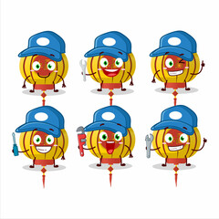 Sticker - mechanic yellow chinese lamp cute mascot character with pliers