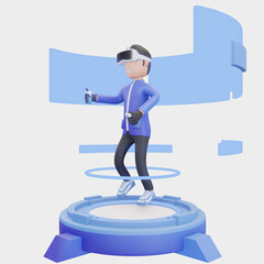 man wearing virtual reality headset and play game in metaverse cartoon illustration 3d render