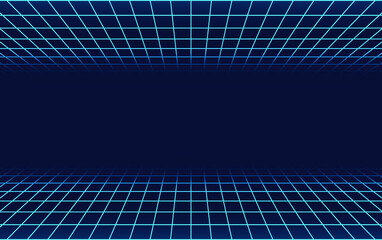 Poster - Empty glow neon wireframe grid banner technology background template.