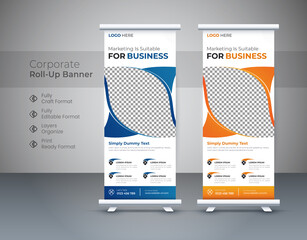 Modern Roll-up banner design stands template layout. Abstract Corporate business pull-up vector template for exhibition with two colors. editable roll-up banner vector template