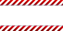 Realistic Modern Red And White Striped Line Background Template With Blank Empty Space. Construction Safety And Carnival Festival Sign Banner.