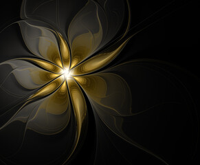 Wall Mural - Golden fractal flower on black background