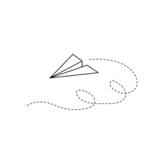 Wall Mural - Paper airplane vector icon. Doodle outline style paper airplane. Simple origami aircraft element. Drawing doodle vector illustration.