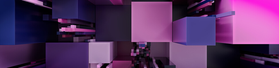 Multicolored 3D Block background. Tech Wallpaper with Purple and Pink colors. 3D Render 