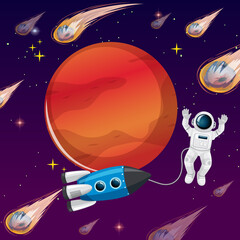 Wall Mural - An astronaut in space with rocket