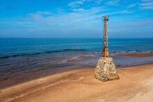 Old Ruins Of Kurmrags Lighthouse On The Shore Of The Rigas Gulf, Baltic Sea, Latvia