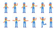 © paper_owl - Set of woman auto mechanic, worker or courier characters showing various hand gestures. Modern vector illustration