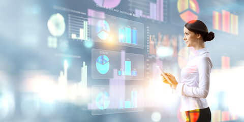 Poster - Business and innovation concept . Mixed media