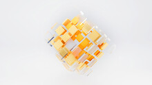 Cube With Separated Elements In Glassmorphism  Style 3d Render
