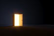 © HappyAprilBoy - Opening door and golden light glow effect inside in empty dark room. 3d render.