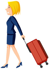 Poster - Flight attendant dragging luggage on white background