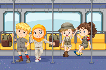 Sticker - Scene with many people using public transportation