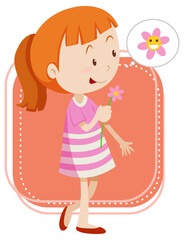 Poster - Little girl holding a flower on white background