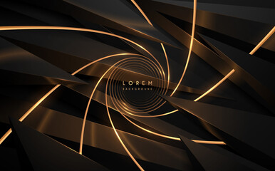 Wall Mural - abstract golden swirl lines with black geometric shapes