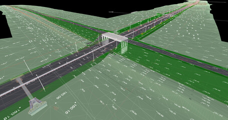 Wall Mural - the bim model of crossroad intersection transportationinfrastructure of wireframe view