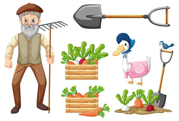 Wall Mural - Set of farm animals and farmer cartoon character