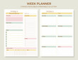 Minimal printable weekly planner page templates. Weekly to-do list, tasks, goals and reminders for a week. Menu plan and habit tracker. Vector graphic set for everyday routine.