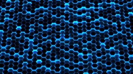 Poster - Abstract white background of moving hexagons. Monochrome futuristic pattern in blue and black colors. Looped animation. 3d rendering.