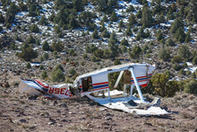The Crash Site Of A Cessna Small Aircraft After Experiencing Engine Failure Above Reno, Nevada.