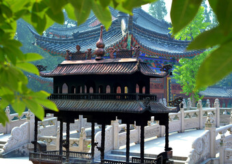 Sticker - Temple of Confucius in Qufu surrounded by trees on a sunny day in China