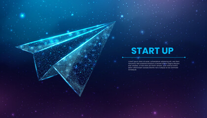 Wall Mural - polygonal paper plane. business startup, innovation, growth, travel, way forward freedom concept. wi