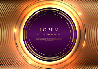 Poster - Elegant violet circle frame abstract with sparkling golden light and golden circle lines on golden background. Luxury concept.