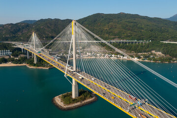 Canvas Print - Drone fly over Ting Kau Bridge in Hong Kong