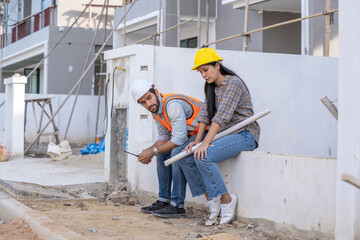 Aufkleber - Engineer and architect are stressed at construction site,He is having problems in work,Engineering concept.