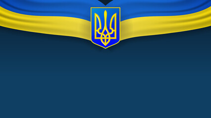 Wall Mural - Ukraine Background vector illustration. Flag waving with national symbol of Ukraine on navy blue background