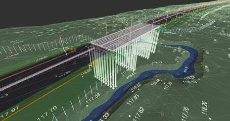 Wall Mural - the bim model of the object of roadway transportation infrastructure of wireframe view